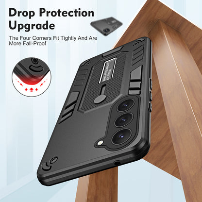 For Samsung Galaxy S23 TPU+PC Anti-drop Cover Hidden Kickstand Phone Case with Silicone Ring Strap
