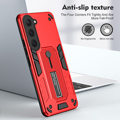 For Samsung Galaxy S23 TPU+PC Anti-drop Cover Hidden Kickstand Phone Case with Silicone Ring Strap
