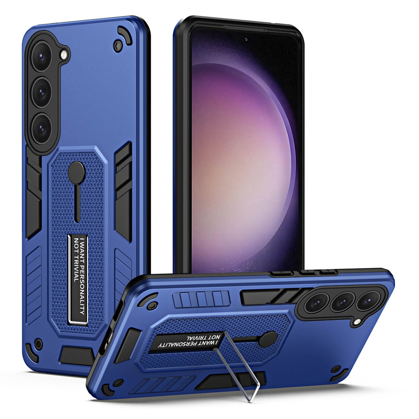 For Samsung Galaxy S23 TPU+PC Anti-drop Cover Hidden Kickstand Phone Case with Silicone Ring Strap