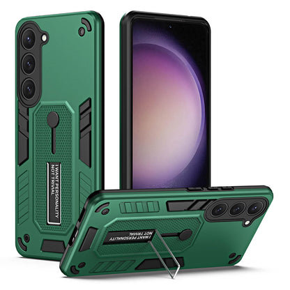For Samsung Galaxy S23 TPU+PC Anti-drop Cover Hidden Kickstand Phone Case with Silicone Ring Strap