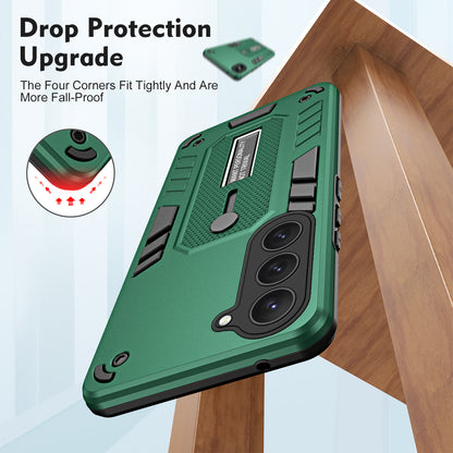 For Samsung Galaxy S23 TPU+PC Anti-drop Cover Hidden Kickstand Phone Case with Silicone Ring Strap
