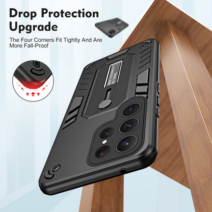 For Samsung Galaxy S23 Ultra Metal Kickstand Phone Case Silicone Ring Strap TPU+PC Shockproof Cover