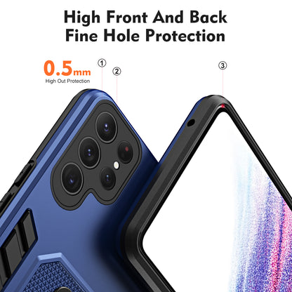 For Samsung Galaxy S23 Ultra Metal Kickstand Phone Case Silicone Ring Strap TPU+PC Shockproof Cover