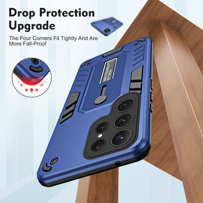 For Samsung Galaxy S23 Ultra Metal Kickstand Phone Case Silicone Ring Strap TPU+PC Shockproof Cover