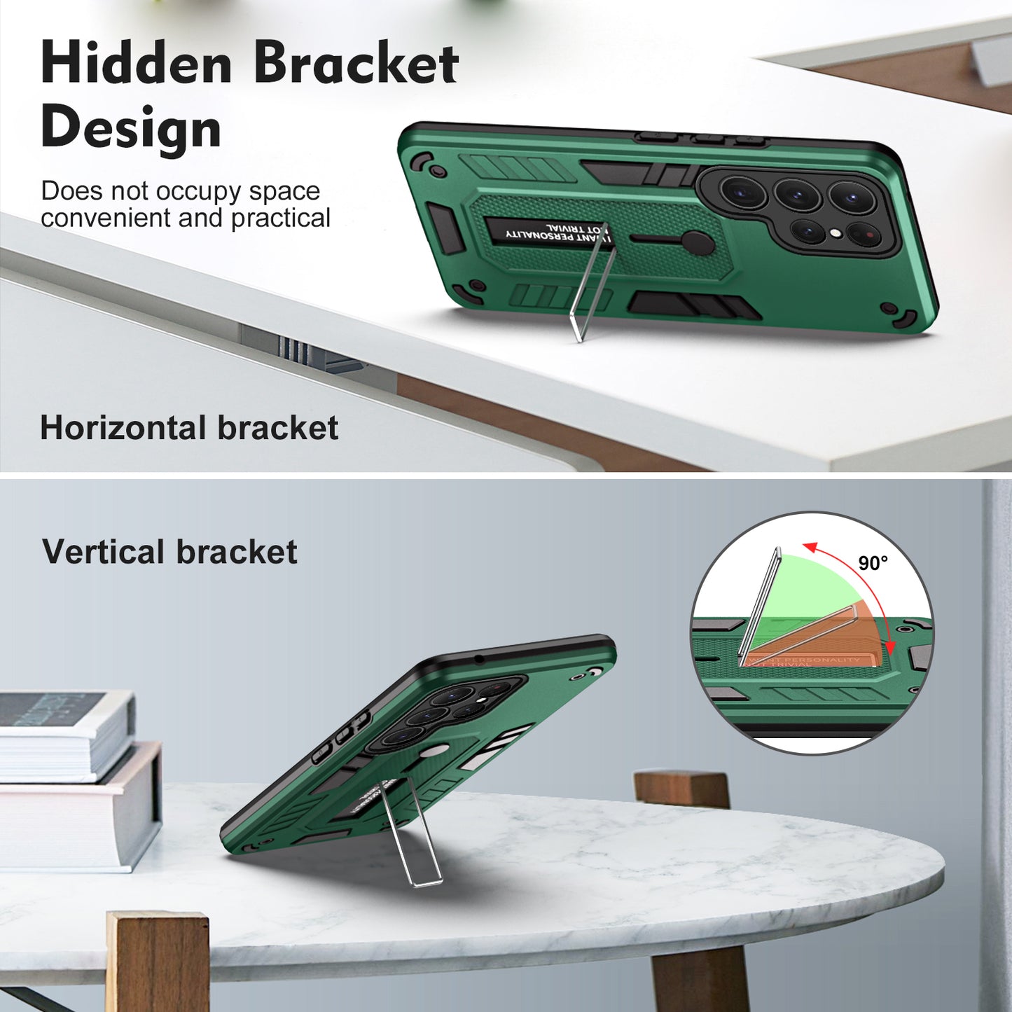 For Samsung Galaxy S23 Ultra Metal Kickstand Phone Case Silicone Ring Strap TPU+PC Shockproof Cover