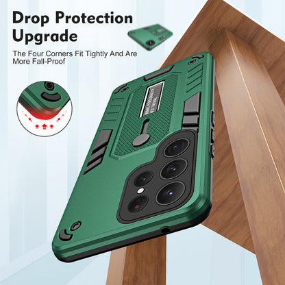 For Samsung Galaxy S23 Ultra Metal Kickstand Phone Case Silicone Ring Strap TPU+PC Shockproof Cover