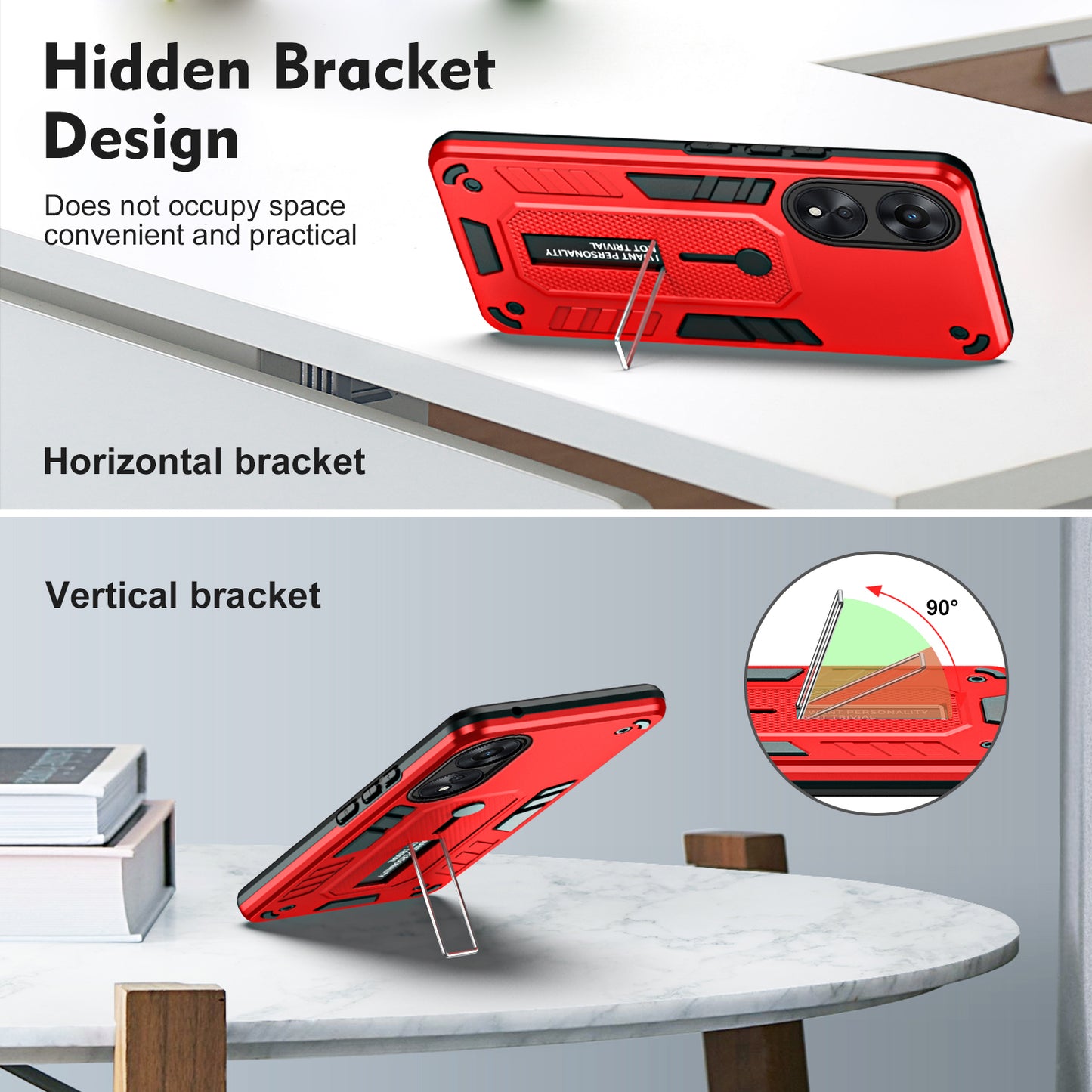 For Oppo A78 5G Hidden Kickstand Phone Cover Silicone Ring Strap TPU+PC Protective Case