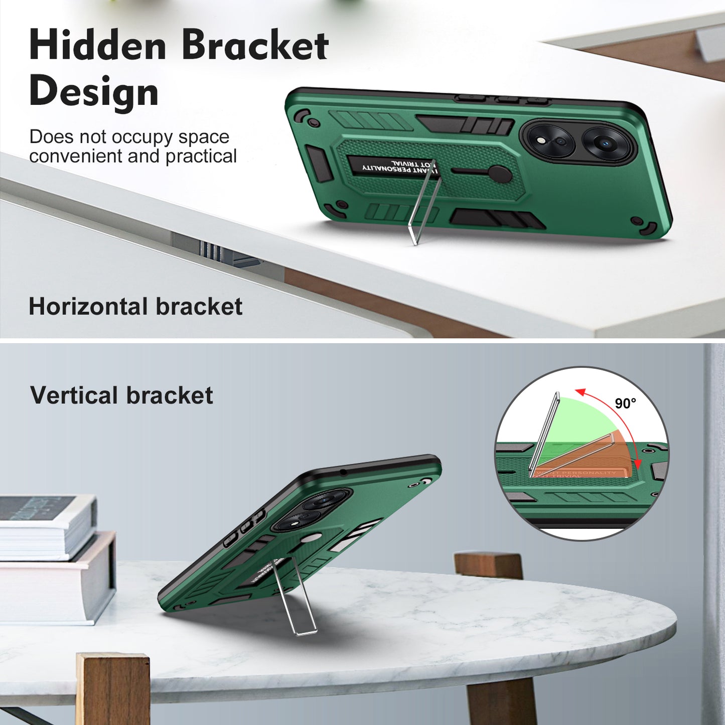 For Oppo A78 5G Hidden Kickstand Phone Cover Silicone Ring Strap TPU+PC Protective Case