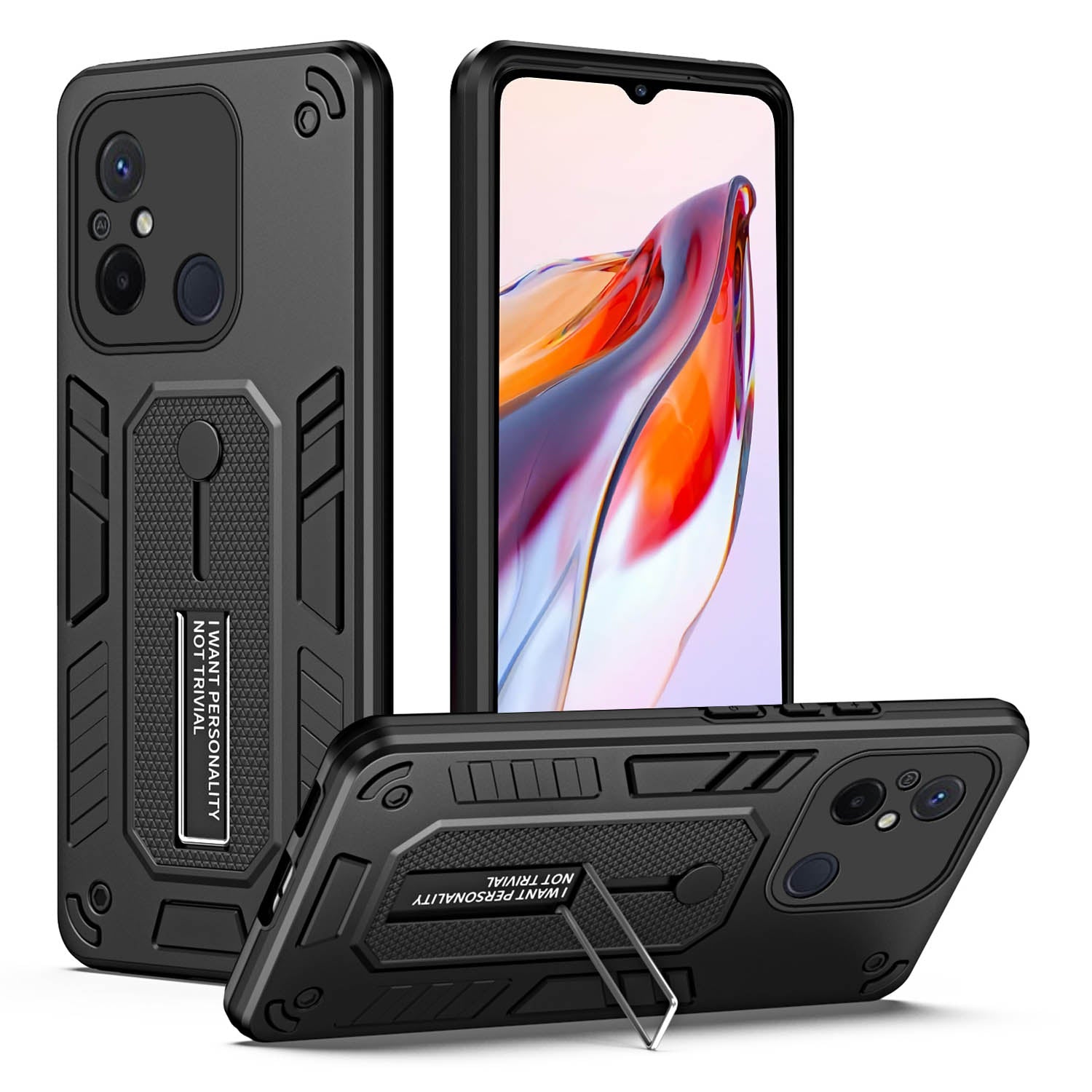 For Xiaomi Redmi 12C 4G / Poco C55 4G Flexible Ring Strap TPU+PC Phone Cover Kickstand Drop-proof Case