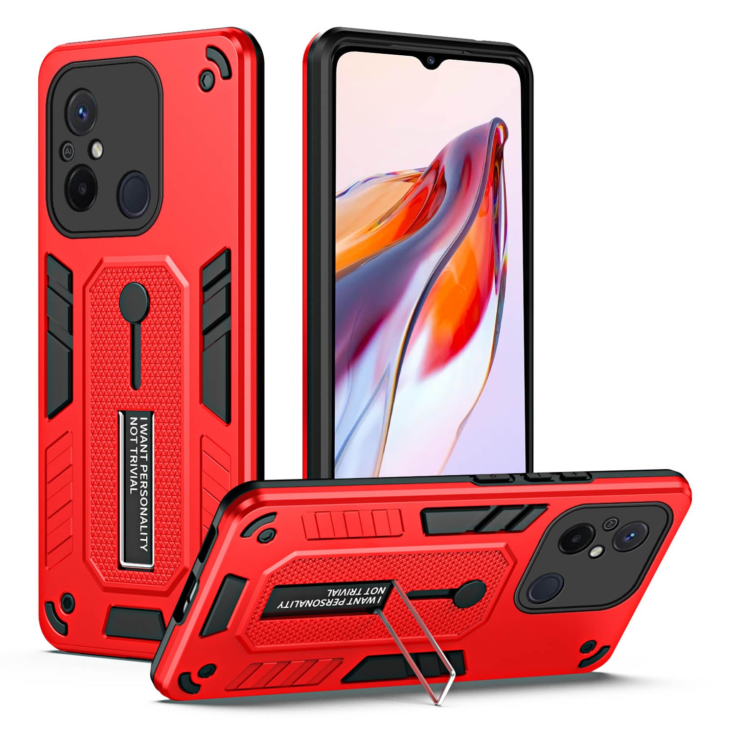 For Xiaomi Redmi 12C 4G / Poco C55 4G Flexible Ring Strap TPU+PC Phone Cover Kickstand Drop-proof Case