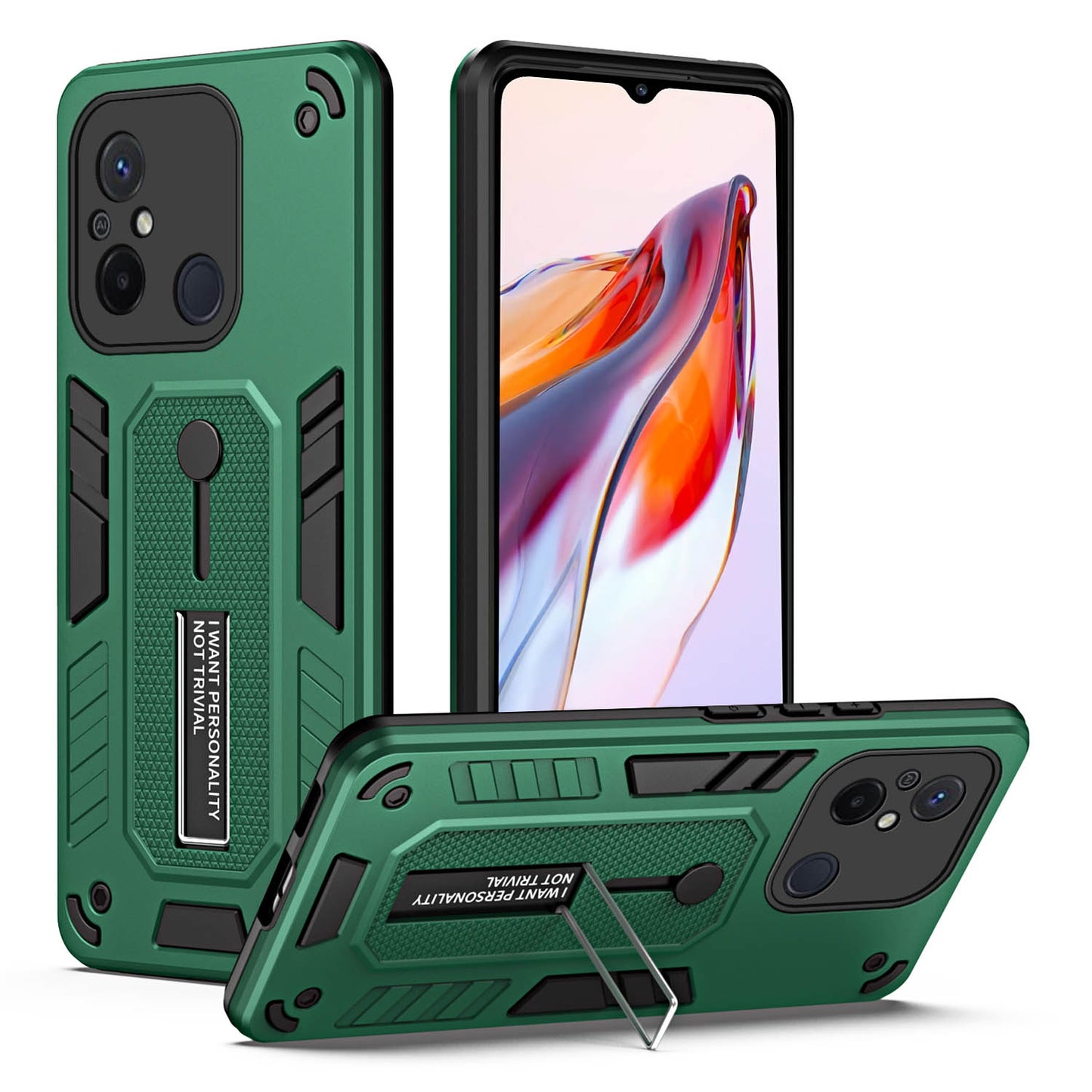 For Xiaomi Redmi 12C 4G / Poco C55 4G Flexible Ring Strap TPU+PC Phone Cover Kickstand Drop-proof Case