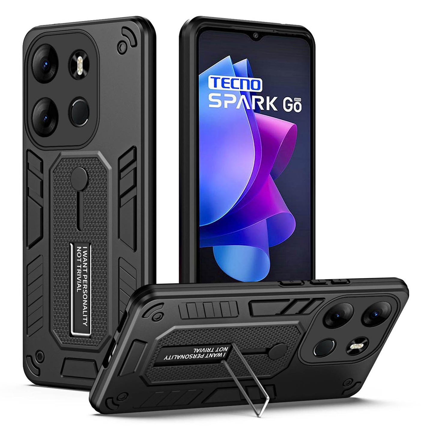 For Tecno Spark Go 2023 4G / Pop 7 Pro 4G Soft Ring Strap TPU+PC Phone Case Kickstand Back Cover