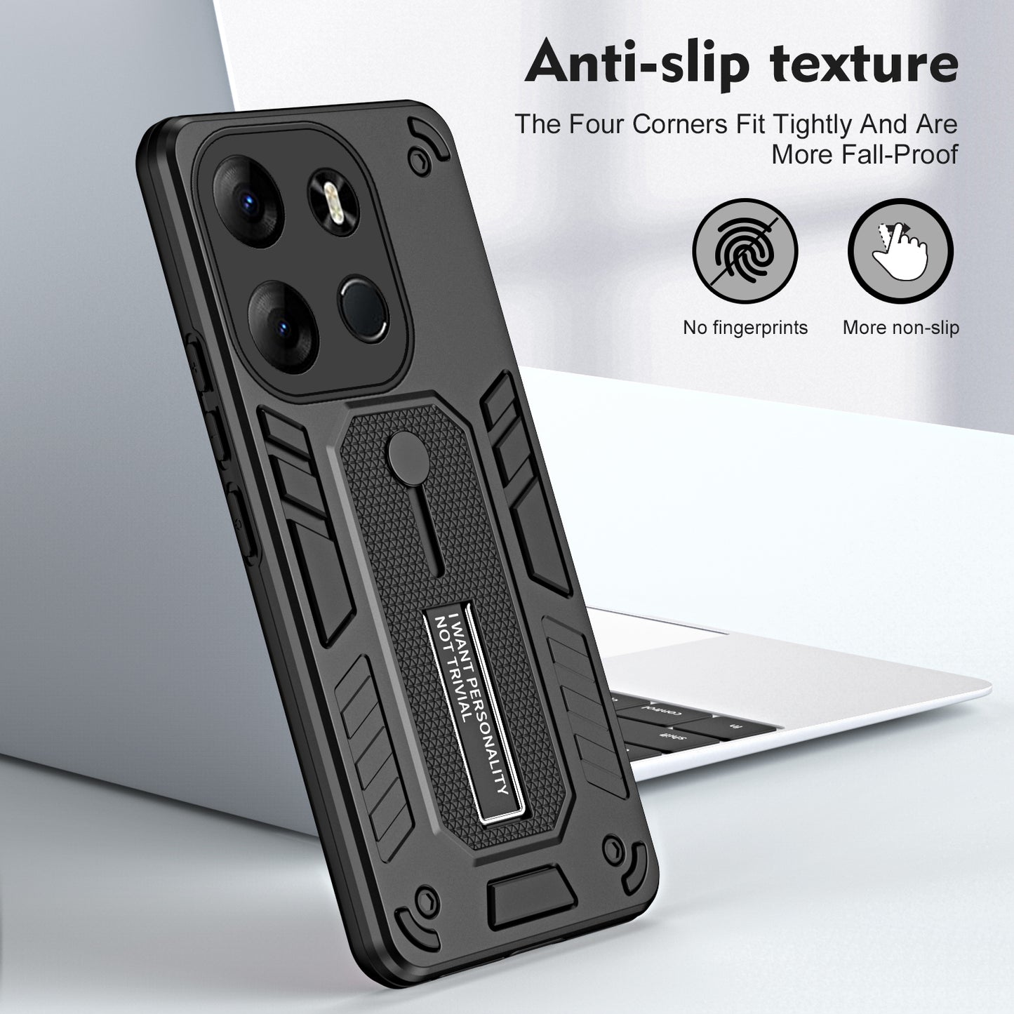 For Tecno Spark Go 2023 4G / Pop 7 Pro 4G Soft Ring Strap TPU+PC Phone Case Kickstand Back Cover