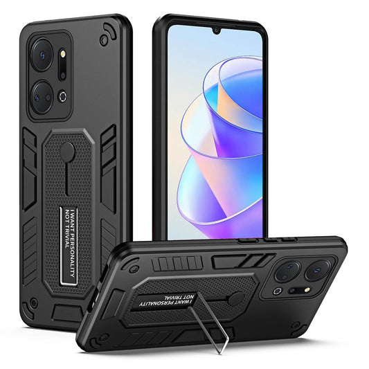 For Honor X7a 4G Hidden Kickstand Phone Case TPU+PC Back Cover with Finger Ring Strap