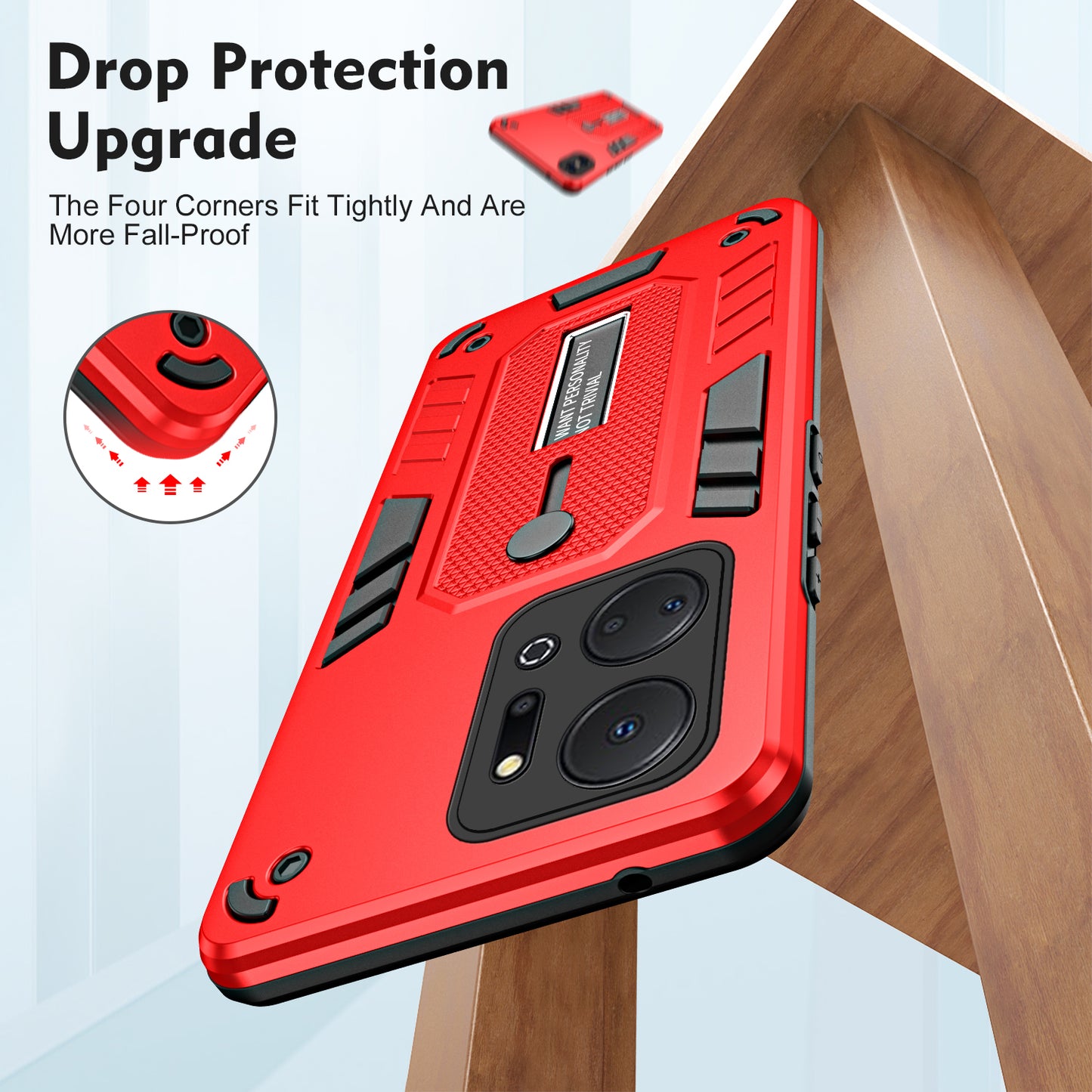 For Honor X7a 4G Hidden Kickstand Phone Case TPU+PC Back Cover with Finger Ring Strap