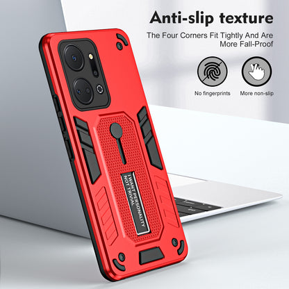 For Honor X7a 4G Hidden Kickstand Phone Case TPU+PC Back Cover with Finger Ring Strap