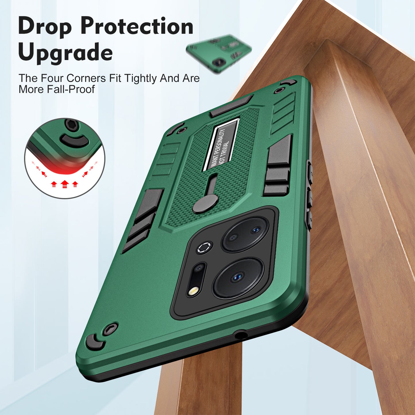 For Honor X7a 4G Hidden Kickstand Phone Case TPU+PC Back Cover with Finger Ring Strap