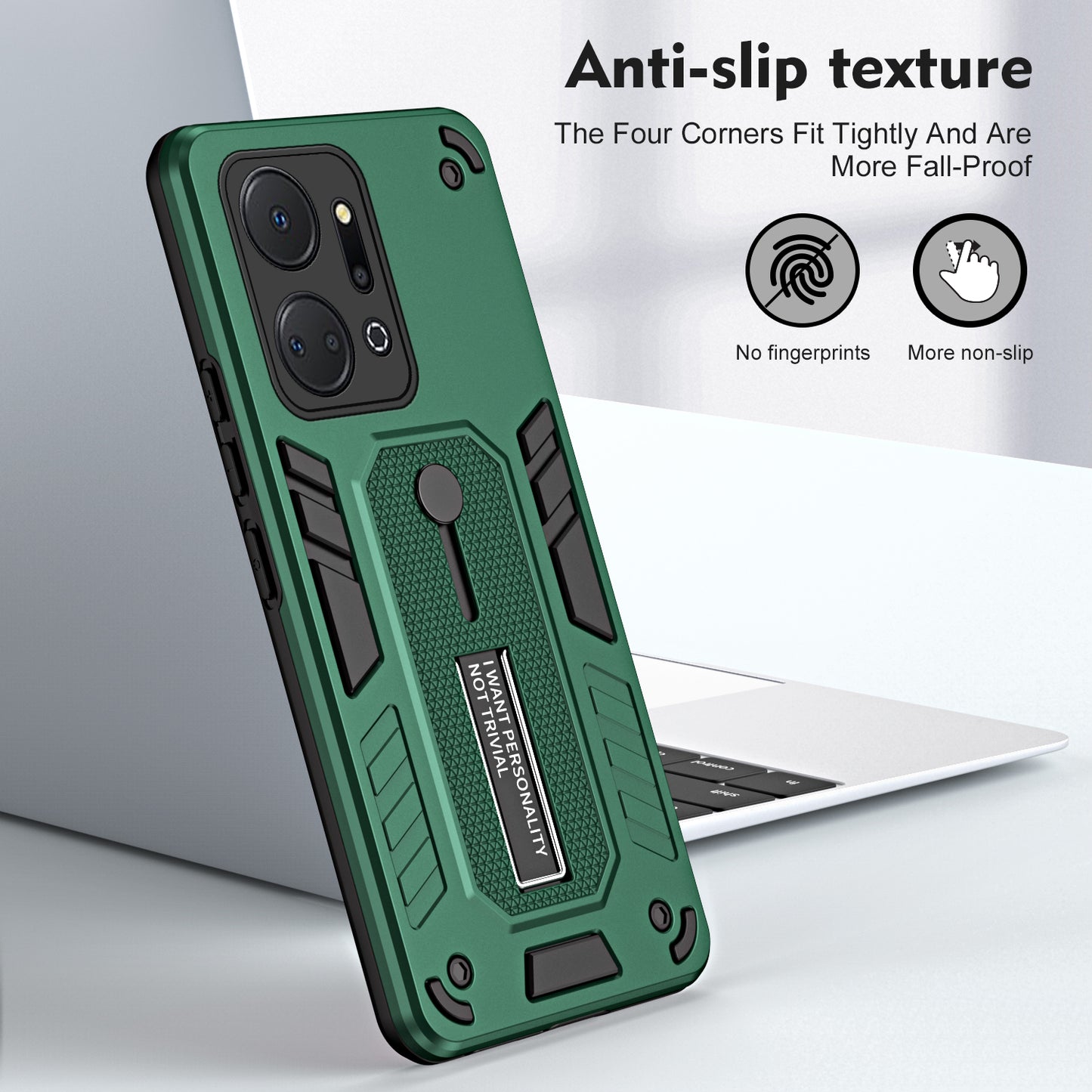 For Honor X7a 4G Hidden Kickstand Phone Case TPU+PC Back Cover with Finger Ring Strap