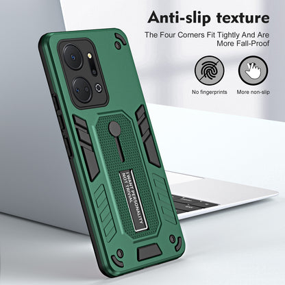 For Honor X7a 4G Hidden Kickstand Phone Case TPU+PC Back Cover with Finger Ring Strap