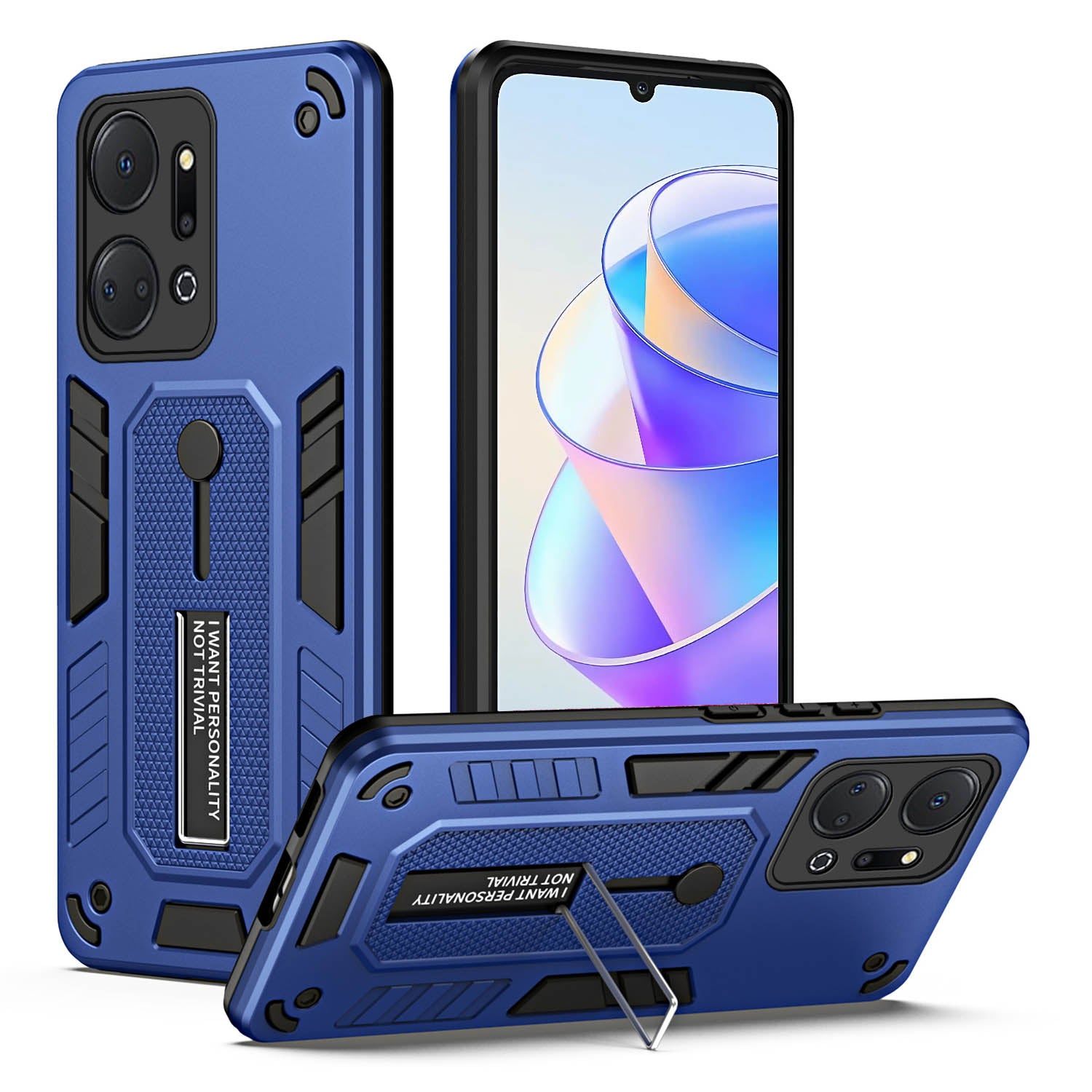 For Honor X7a 4G Hidden Kickstand Phone Case TPU+PC Back Cover with Finger Ring Strap