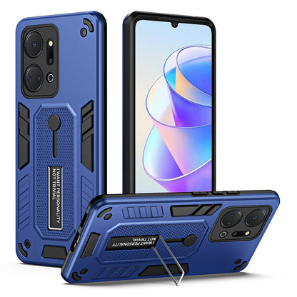 For Honor X7a 4G Hidden Kickstand Phone Case TPU+PC Back Cover with Finger Ring Strap