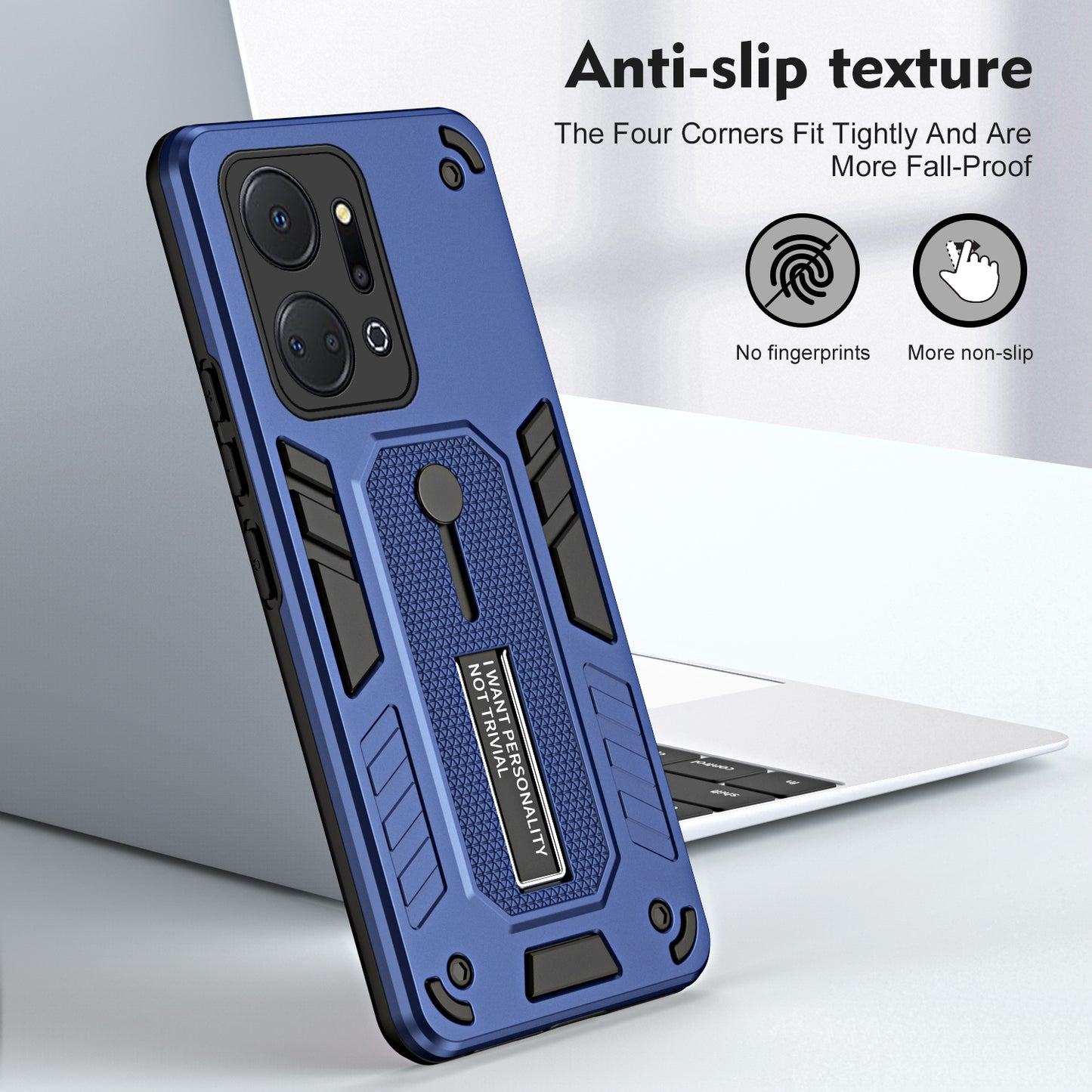 For Honor X7a 4G Hidden Kickstand Phone Case TPU+PC Back Cover with Finger Ring Strap