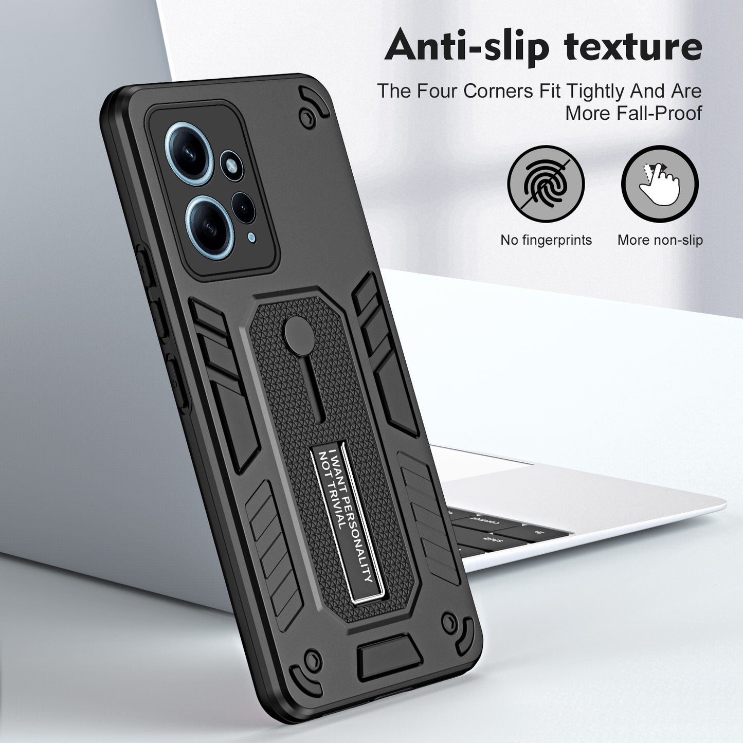 For Xiaomi Redmi Note 12 4G TPU+PC Phone Cover Hidden Kickstand Case with Soft Ring Strap