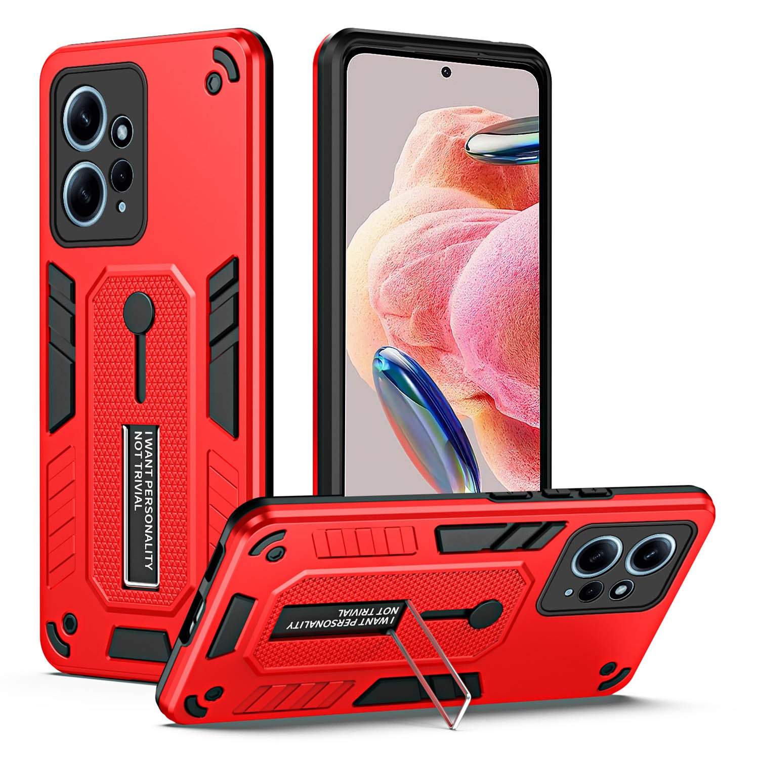 For Xiaomi Redmi Note 12 4G TPU+PC Phone Cover Hidden Kickstand Case with Soft Ring Strap
