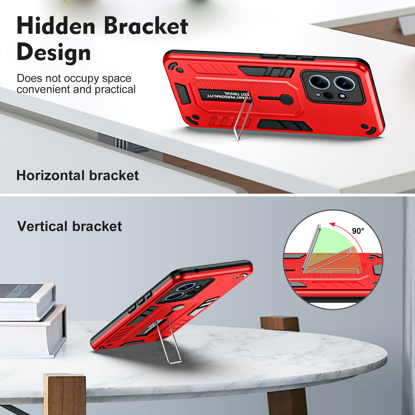 For Xiaomi Redmi Note 12 4G TPU+PC Phone Cover Hidden Kickstand Case with Soft Ring Strap