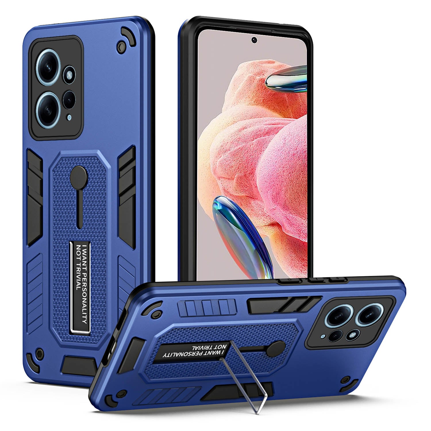 For Xiaomi Redmi Note 12 4G TPU+PC Phone Cover Hidden Kickstand Case with Soft Ring Strap