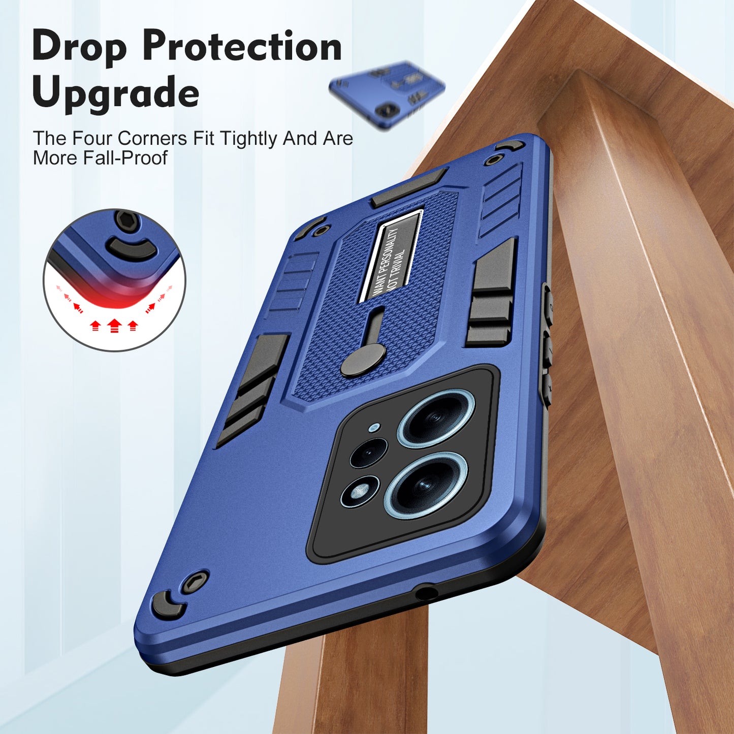 For Xiaomi Redmi Note 12 4G TPU+PC Phone Cover Hidden Kickstand Case with Soft Ring Strap