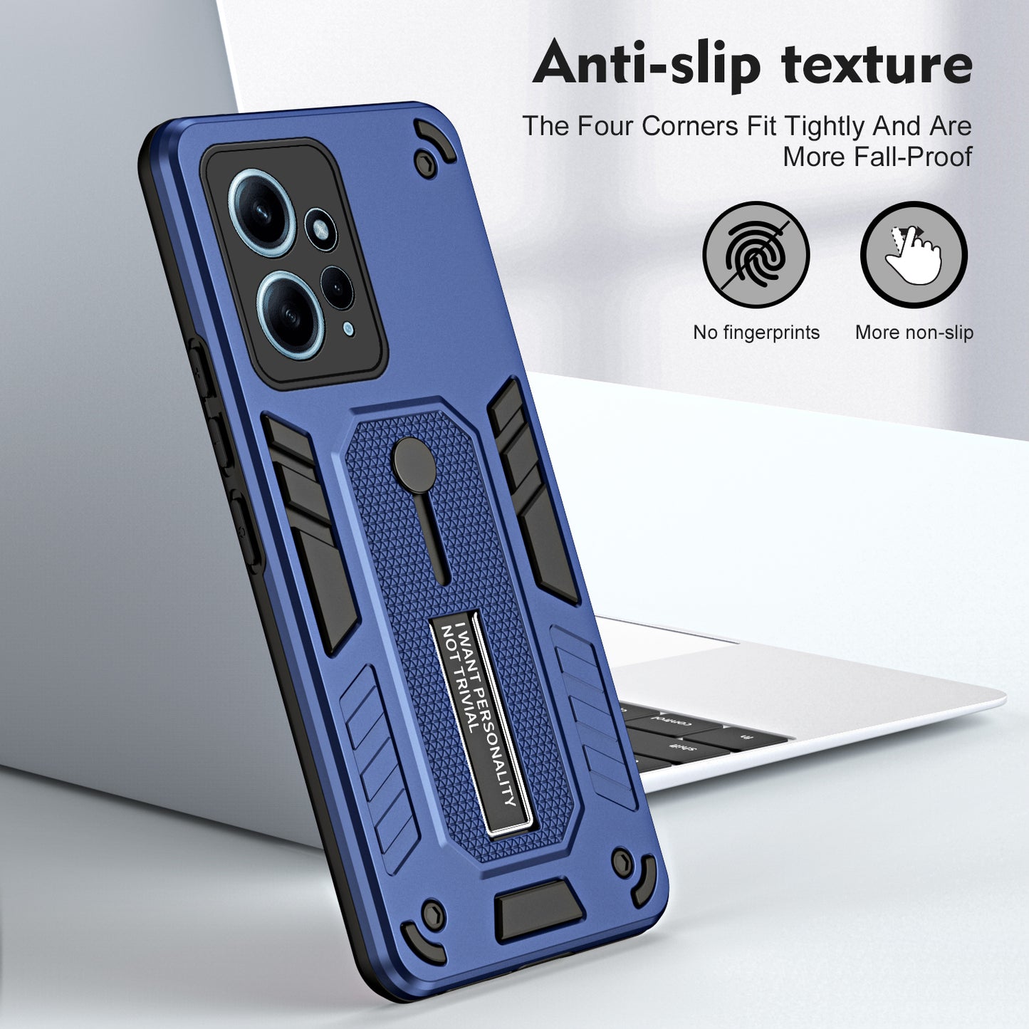 For Xiaomi Redmi Note 12 4G TPU+PC Phone Cover Hidden Kickstand Case with Soft Ring Strap