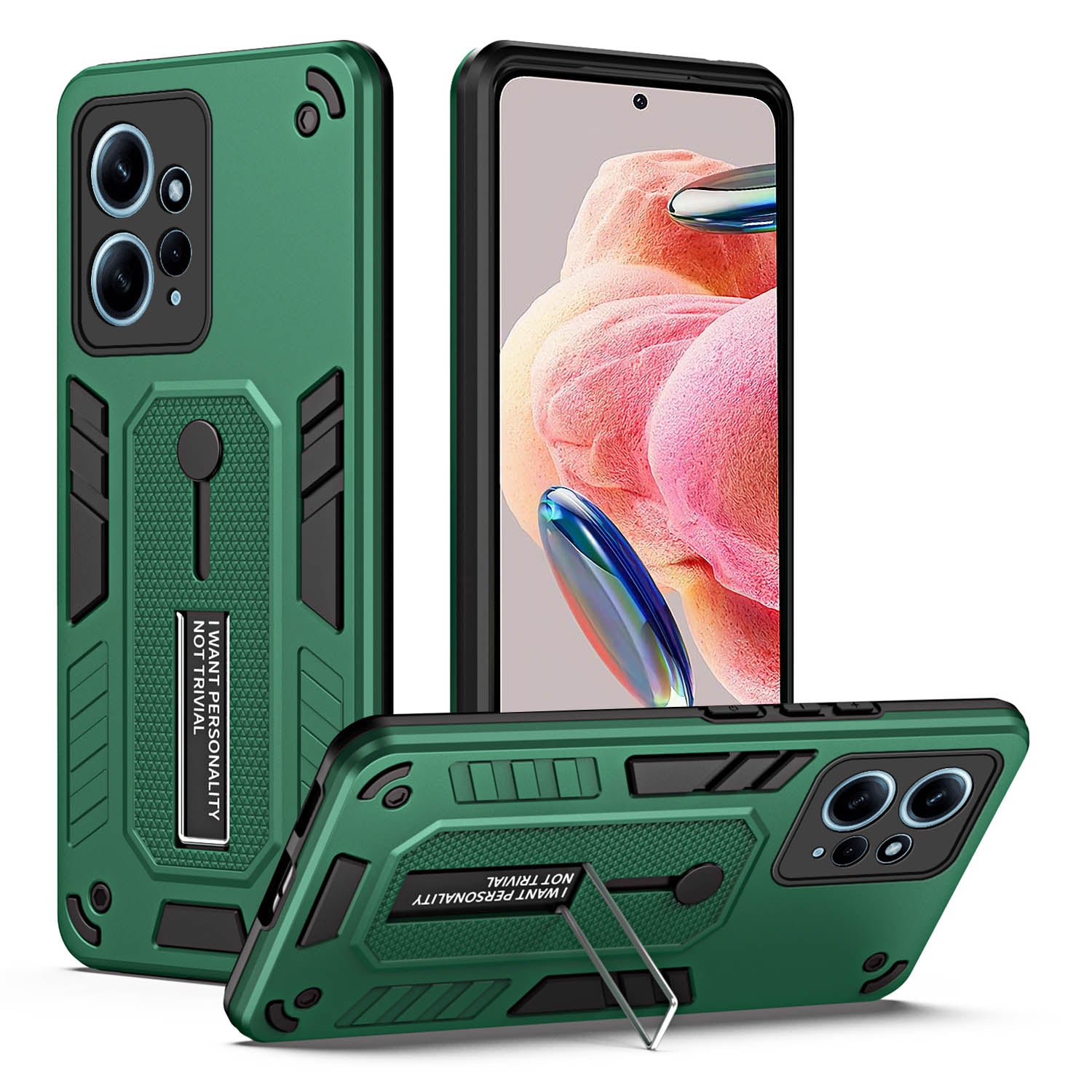 For Xiaomi Redmi Note 12 4G TPU+PC Phone Cover Hidden Kickstand Case with Soft Ring Strap