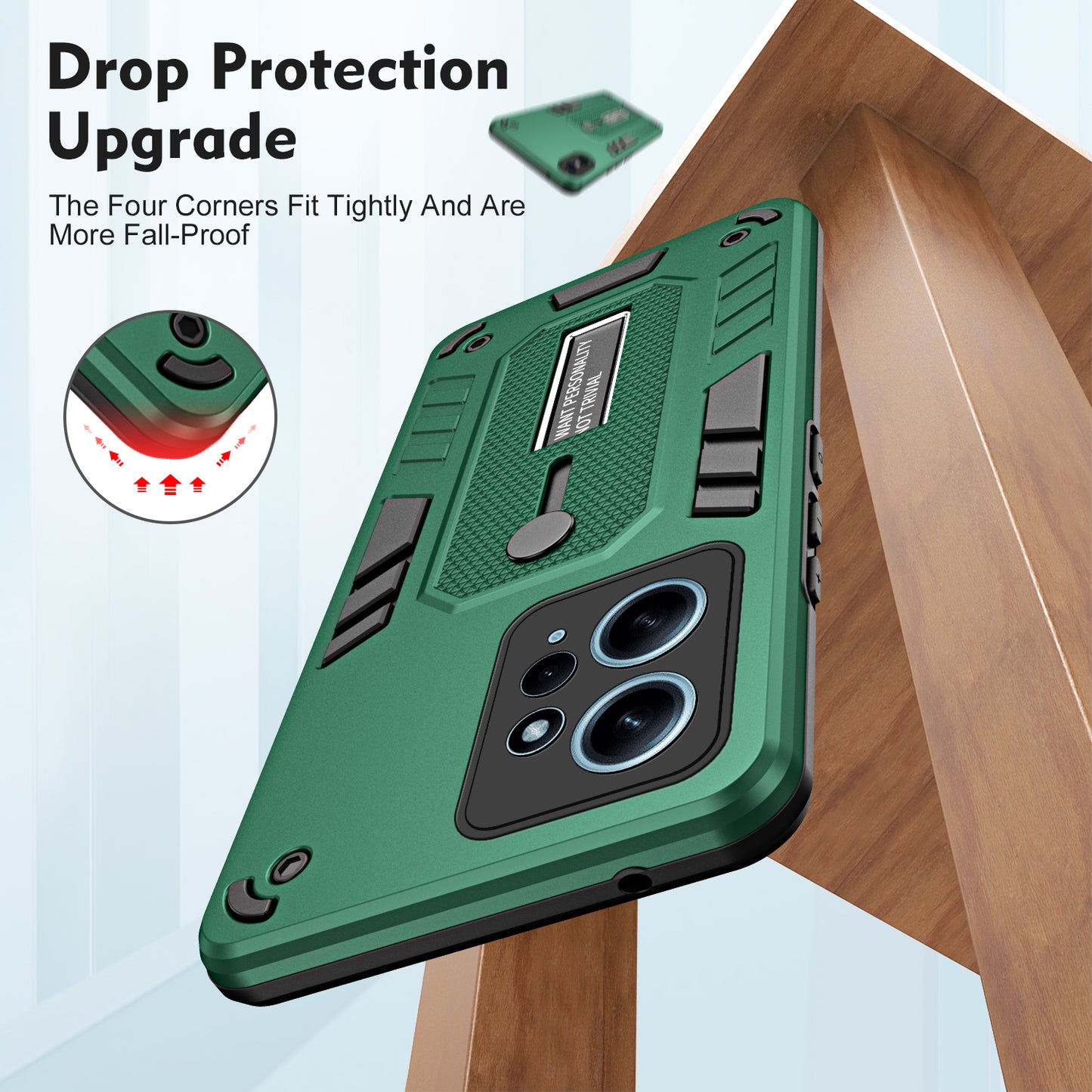 For Xiaomi Redmi Note 12 4G TPU+PC Phone Cover Hidden Kickstand Case with Soft Ring Strap