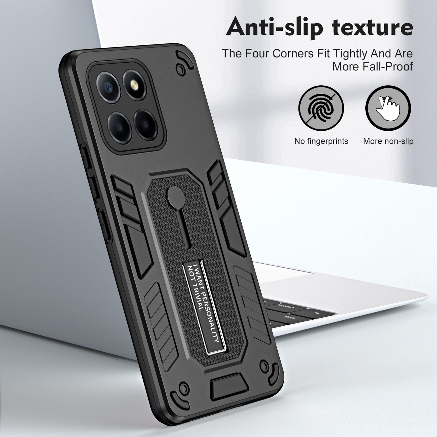 For Honor X8 5G / X6 4G / X6s 4G Silicone Ring Strap Phone Case TPU+PC Back Cover with Hidden Kickstand