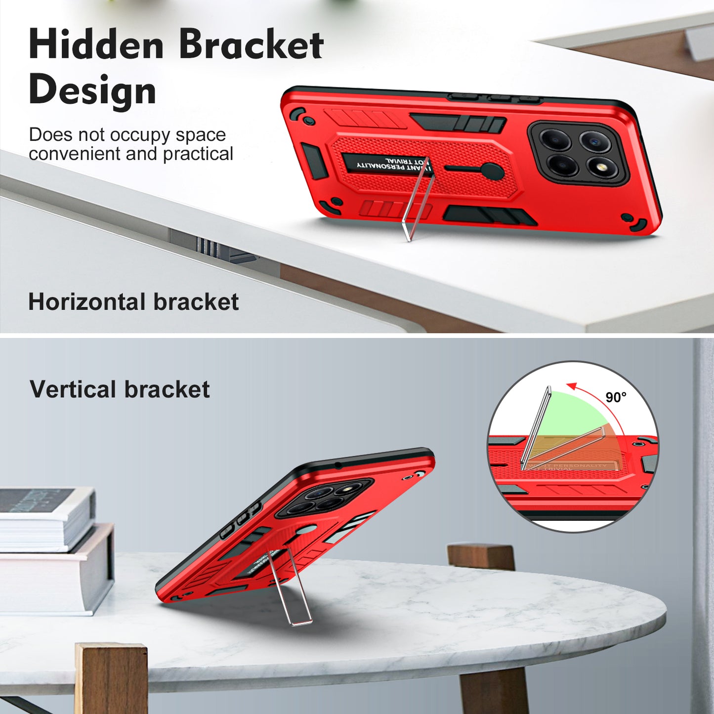 For Honor X8 5G / X6 4G / X6s 4G Silicone Ring Strap Phone Case TPU+PC Back Cover with Hidden Kickstand