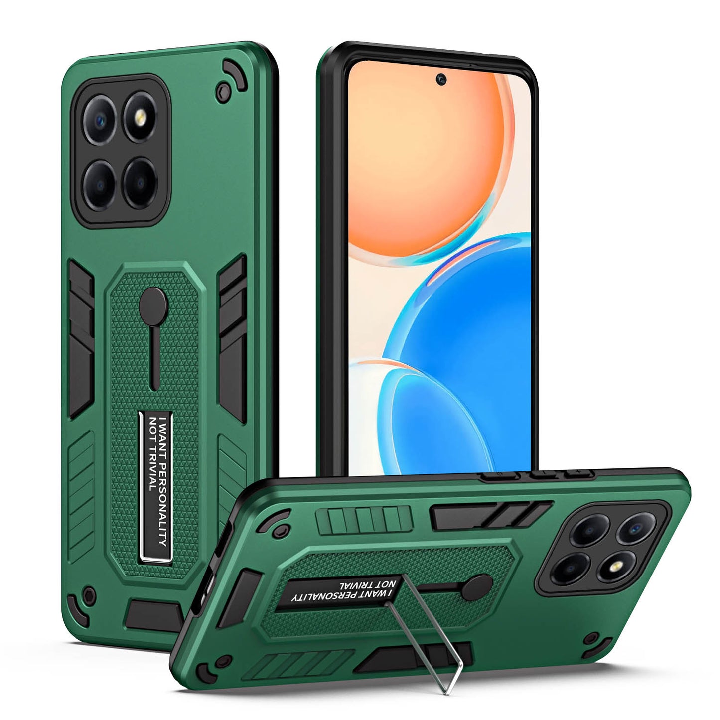 For Honor X8 5G / X6 4G / X6s 4G Silicone Ring Strap Phone Case TPU+PC Back Cover with Hidden Kickstand