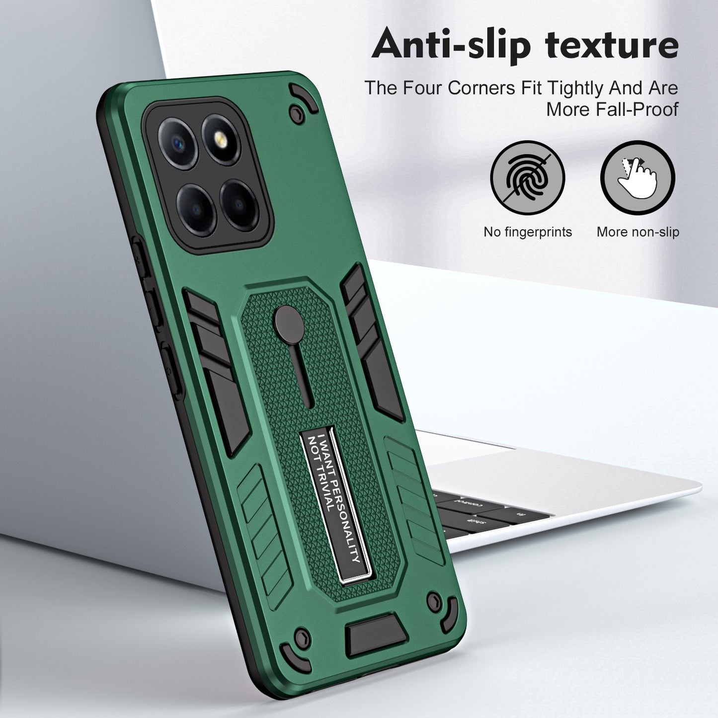 For Honor X8 5G / X6 4G / X6s 4G Silicone Ring Strap Phone Case TPU+PC Back Cover with Hidden Kickstand