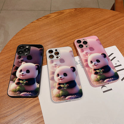 For iPhone 12 Pro Max Phone Cover Cute Panda Pattern Printing Tempered Glass+TPU Case with Lens Film