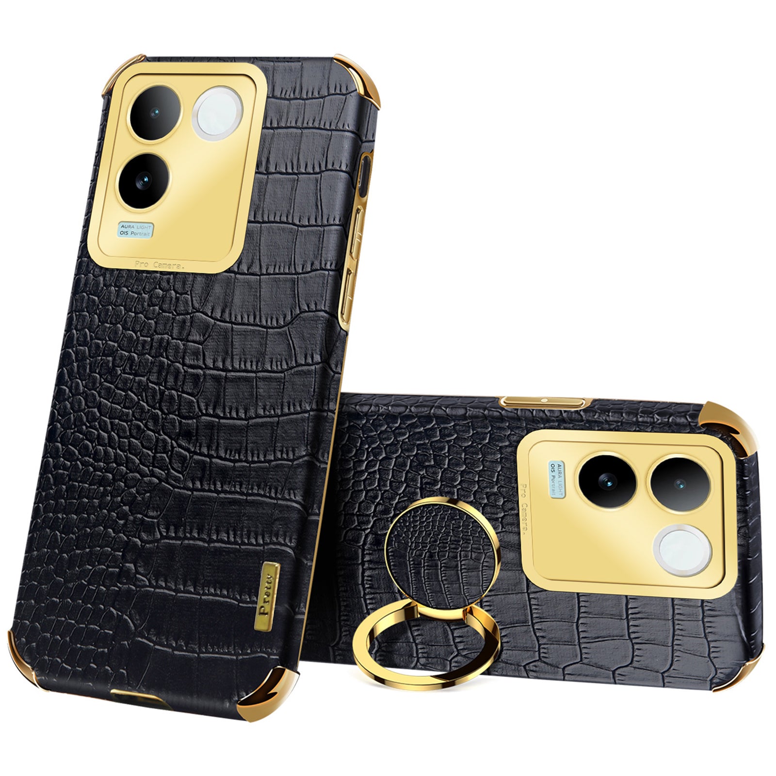 For vivo S17e 5G Crocodile Texture Phone Case 6D Electroplated Kickstand PU Leather + TPU Cover