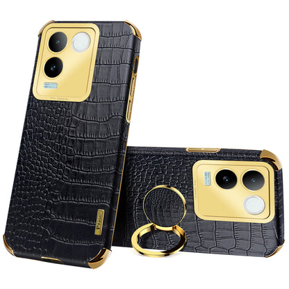 For vivo S17e 5G Crocodile Texture Phone Case 6D Electroplated Kickstand PU Leather + TPU Cover