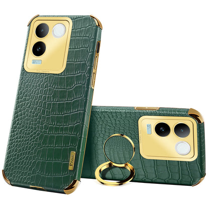 For vivo S17e 5G Crocodile Texture Phone Case 6D Electroplated Kickstand PU Leather + TPU Cover