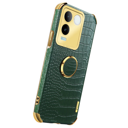 For vivo S17e 5G Crocodile Texture Phone Case 6D Electroplated Kickstand PU Leather + TPU Cover