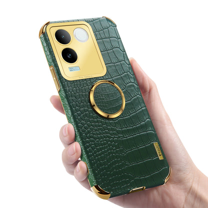 For vivo S17e 5G Crocodile Texture Phone Case 6D Electroplated Kickstand PU Leather + TPU Cover