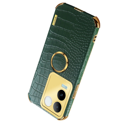 For vivo S17e 5G Crocodile Texture Phone Case 6D Electroplated Kickstand PU Leather + TPU Cover