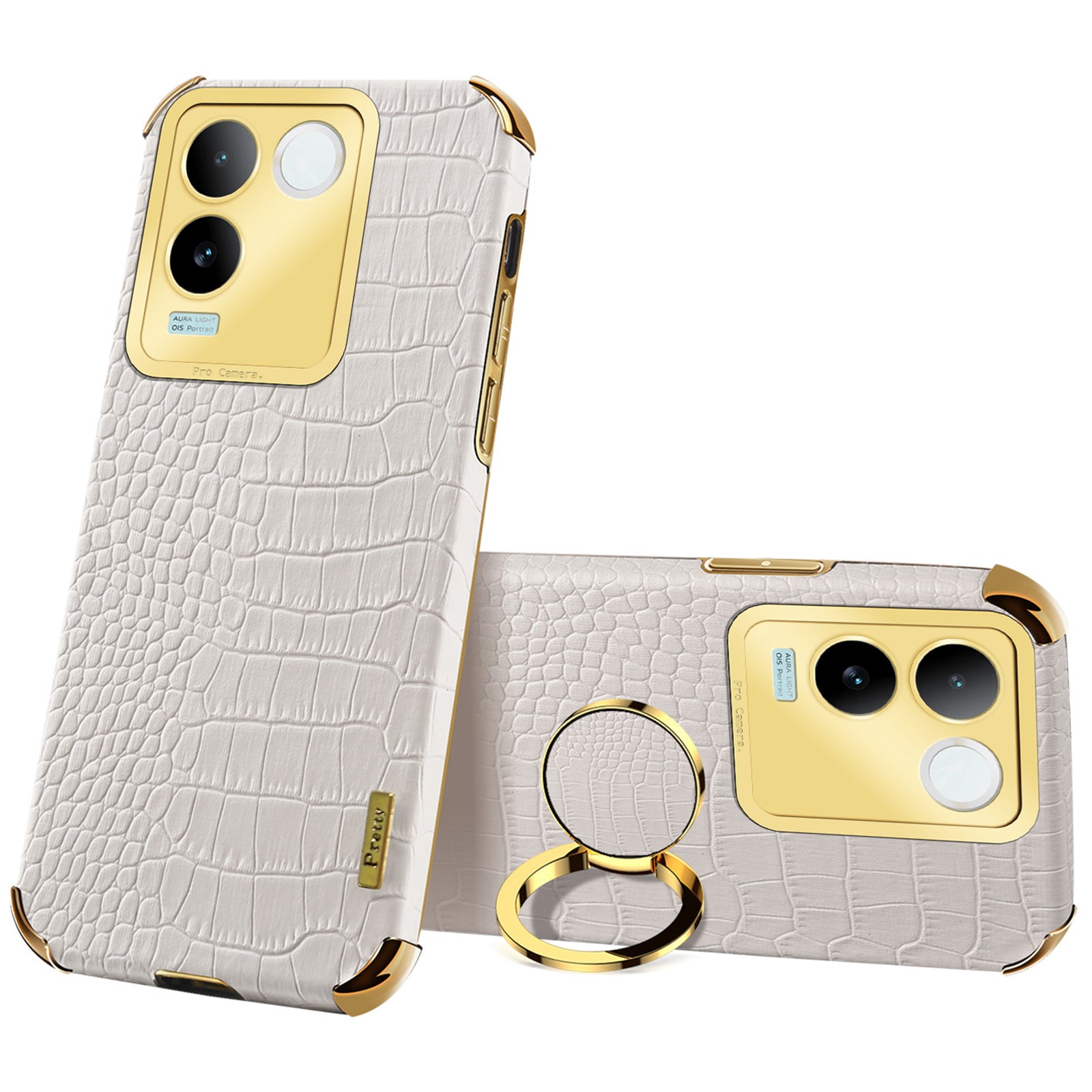 For vivo S17e 5G Crocodile Texture Phone Case 6D Electroplated Kickstand PU Leather + TPU Cover