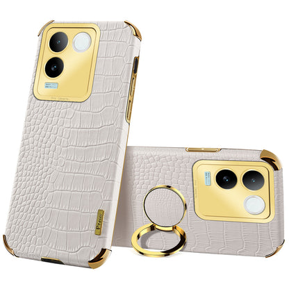 For vivo S17e 5G Crocodile Texture Phone Case 6D Electroplated Kickstand PU Leather + TPU Cover