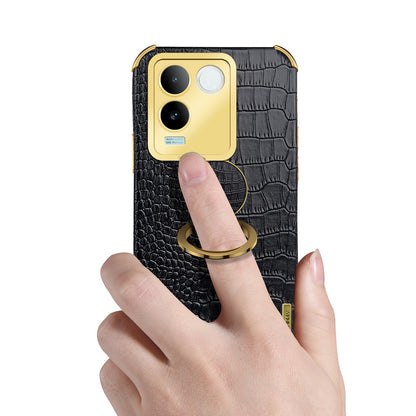 For vivo S17e 5G Crocodile Texture Phone Case 6D Electroplated Kickstand PU Leather + TPU Cover