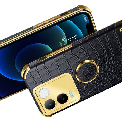 For vivo S17e 5G Crocodile Texture Phone Case 6D Electroplated Kickstand PU Leather + TPU Cover