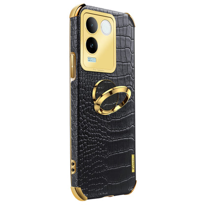 For vivo S17e 5G Crocodile Texture Phone Case 6D Electroplated Kickstand PU Leather + TPU Cover